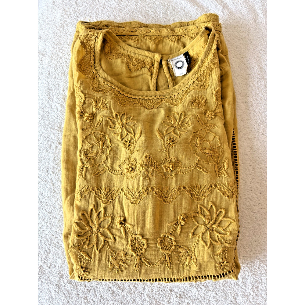 Anthropologie Womens Mini Dress Mustard Yellow Embroidered Boho Coquette Sz-XL - Picture 4 of 11